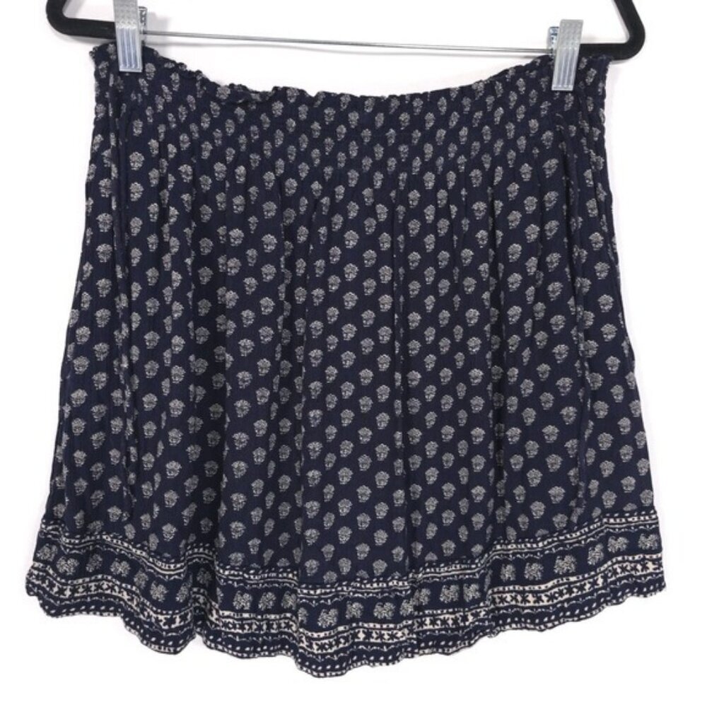 Faherty Women's Emery Skirt LARGE Smocked Waist Side Tie Pockets Navy‎ Floral